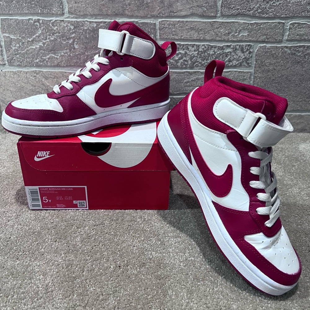 EUC & Super Clean! Nike Court Borough Mid 2 Red/White Size 5Y Style CD7782-124